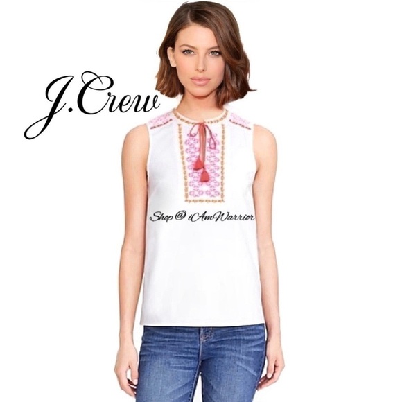 J.Crew embroidered tassel tie sleeveless top *shop@iamwarrior - Picture 1 of 9